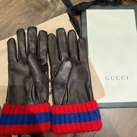 Dark Brown Gucci Gloves with Red and Blue Web 10 - Picture 5 of 5